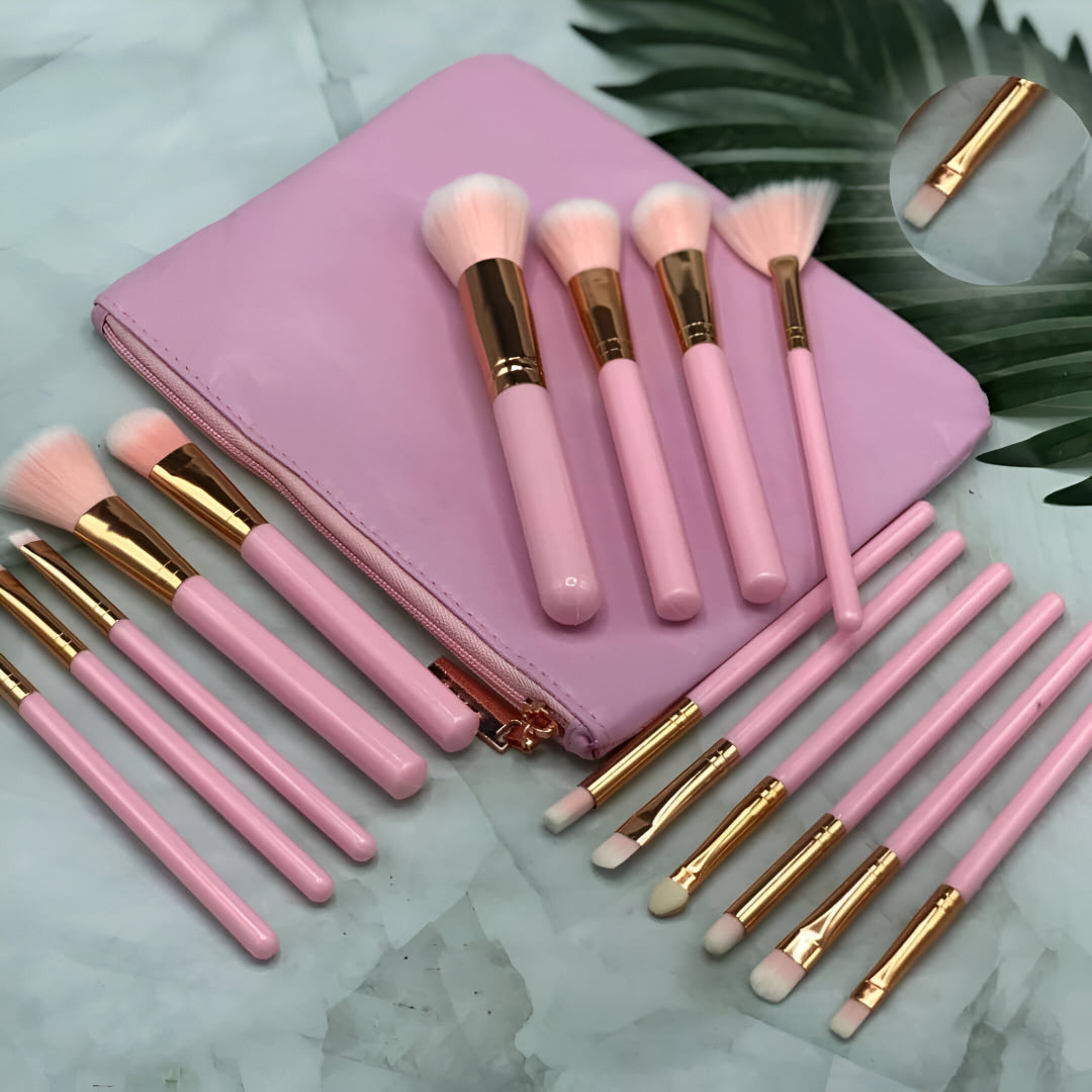 Princess Pink 15-Piece Makeup Brush Set with Pouch – Soft & Stylish
