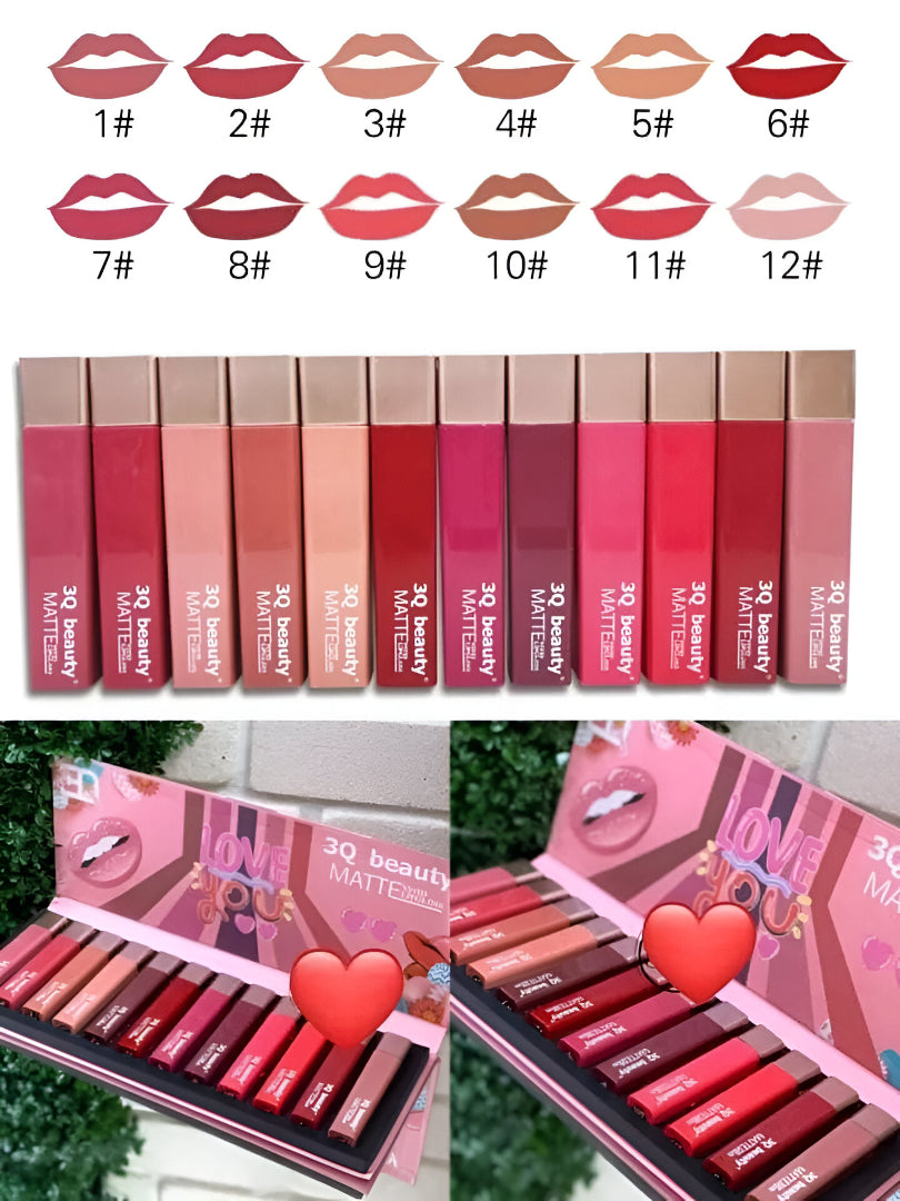 12-Piece Matte Liquid Lipstick Set – Long Lasting, Waterproof & Non-Sticky