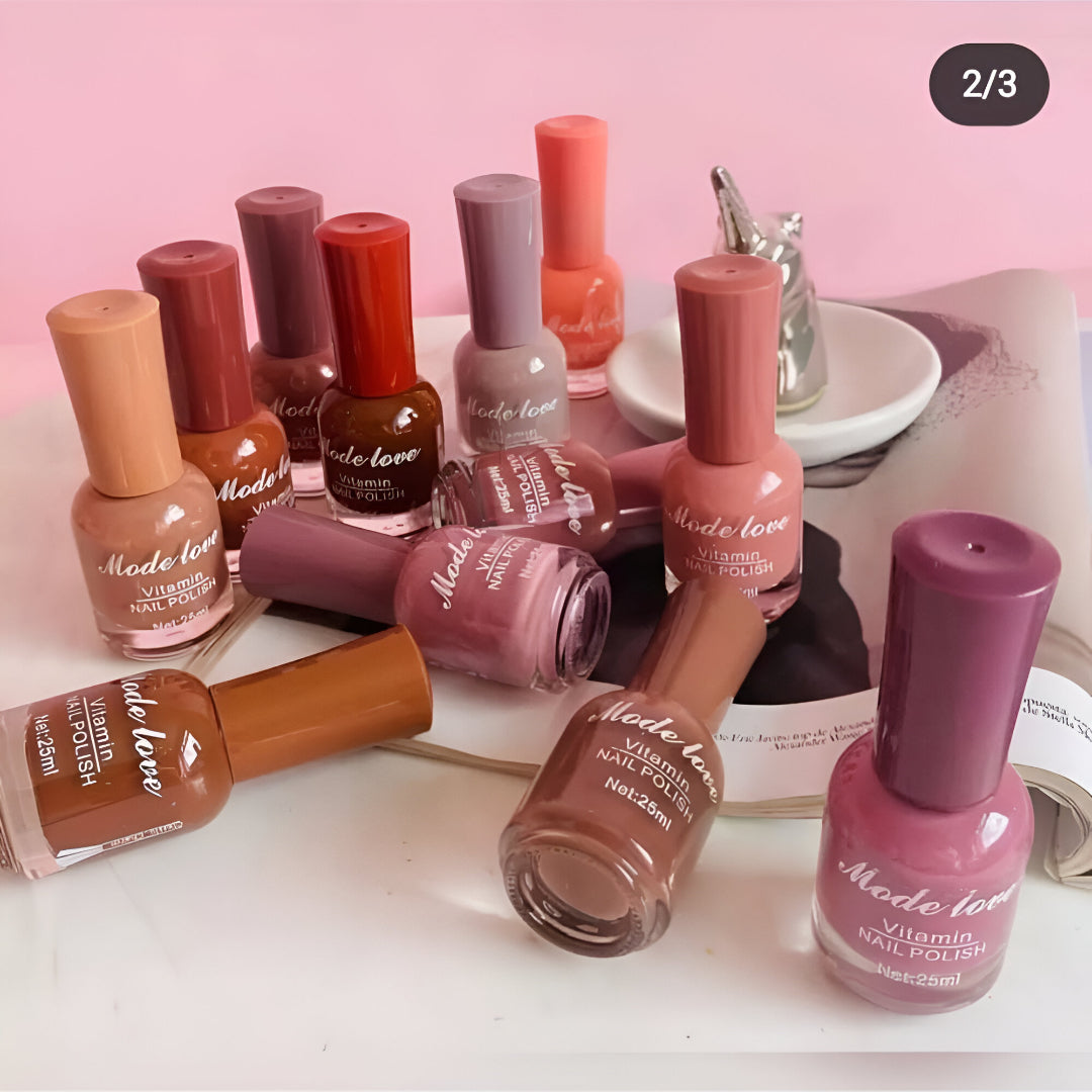 12-Piece Nude Nail Polish Set – Long Lasting, Vitamin Enriched, Glossy Finish