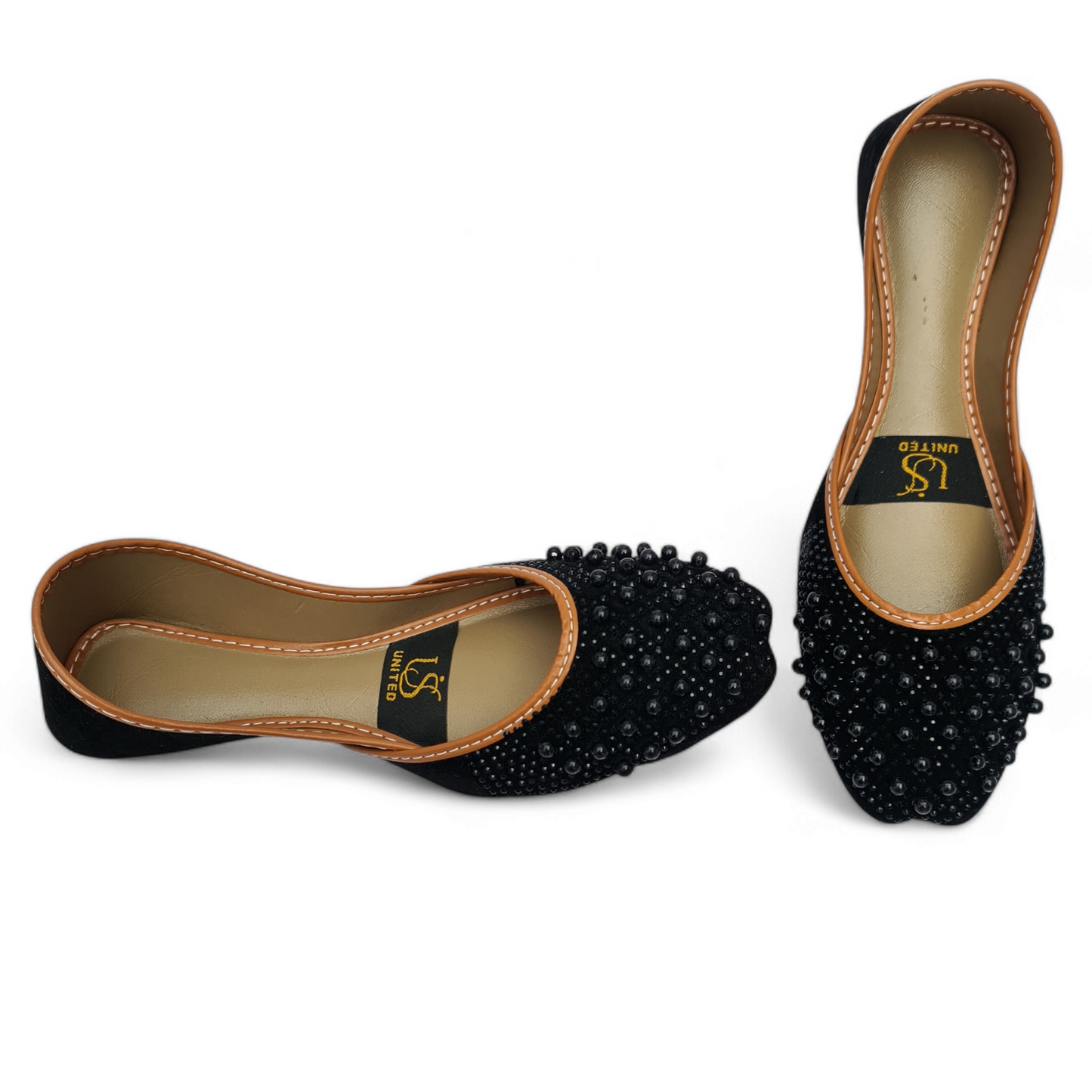 Black Pearl Embellished Khussa – Handcrafted Bridal & Party Wear Flats