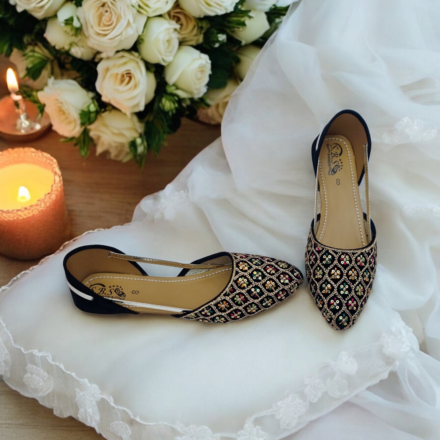 Black Multicolor Embroidered Khussa – Handcrafted Festive & Party Wear Flats
