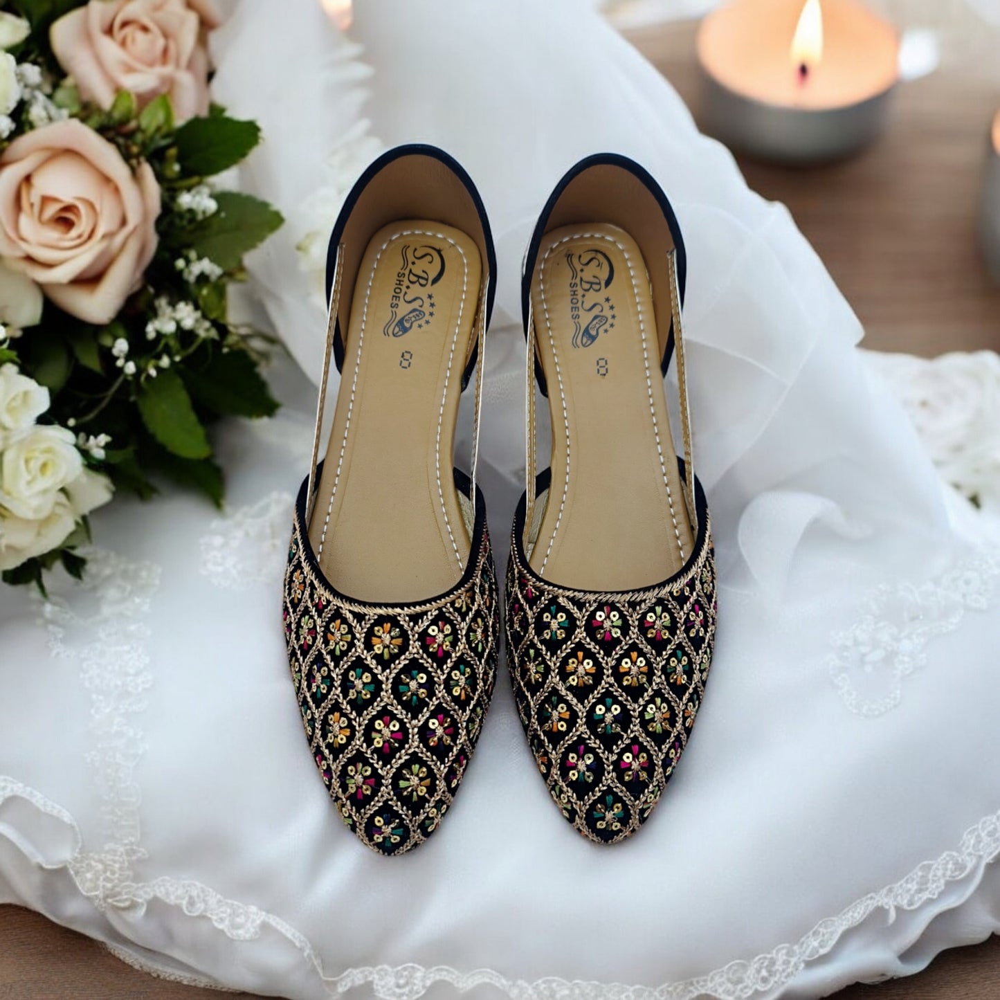 Black Multicolor Embroidered Khussa – Handcrafted Festive & Party Wear Flats
