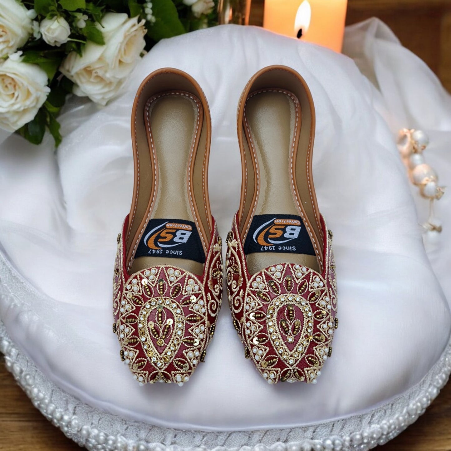 Maroon & Gold Embroidered Khussa – Handcrafted Bridal & Festive Wear Flats