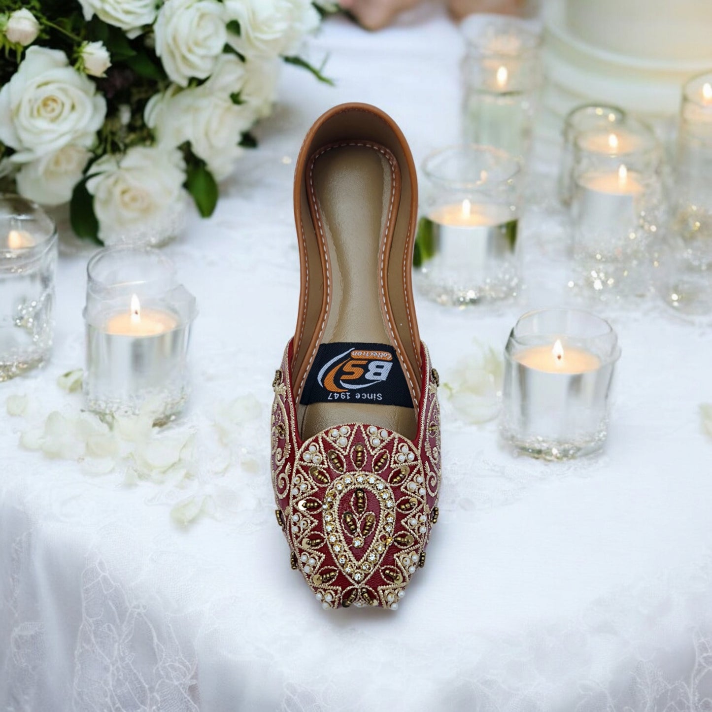 Maroon & Gold Embroidered Khussa – Handcrafted Bridal & Festive Wear Flats