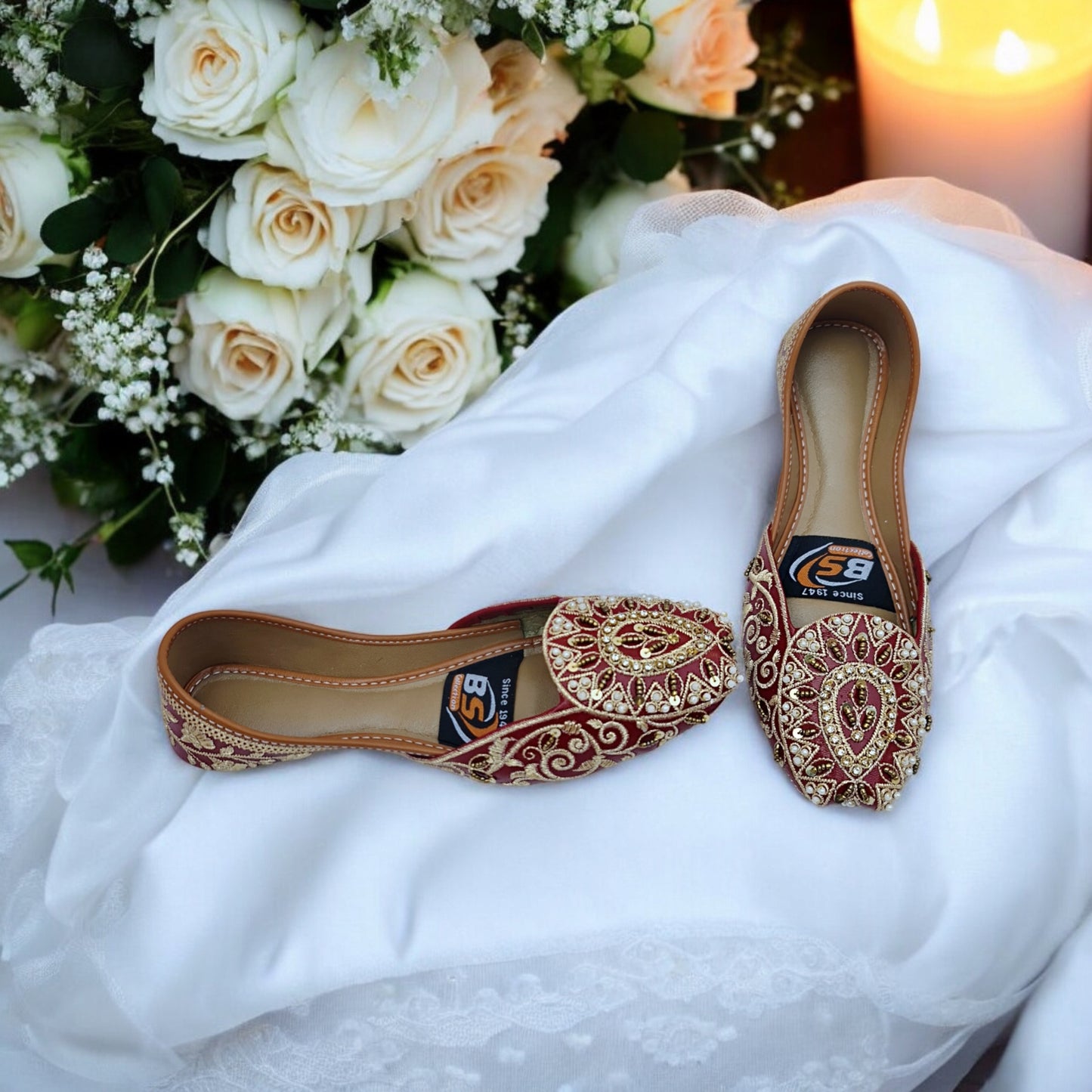 Maroon & Gold Embroidered Khussa – Handcrafted Bridal & Festive Wear Flats