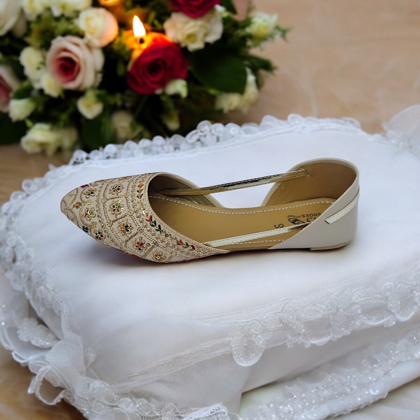 Golden Multicolor Embroidered Khussa – Handcrafted Festive & Wedding Wear Flats