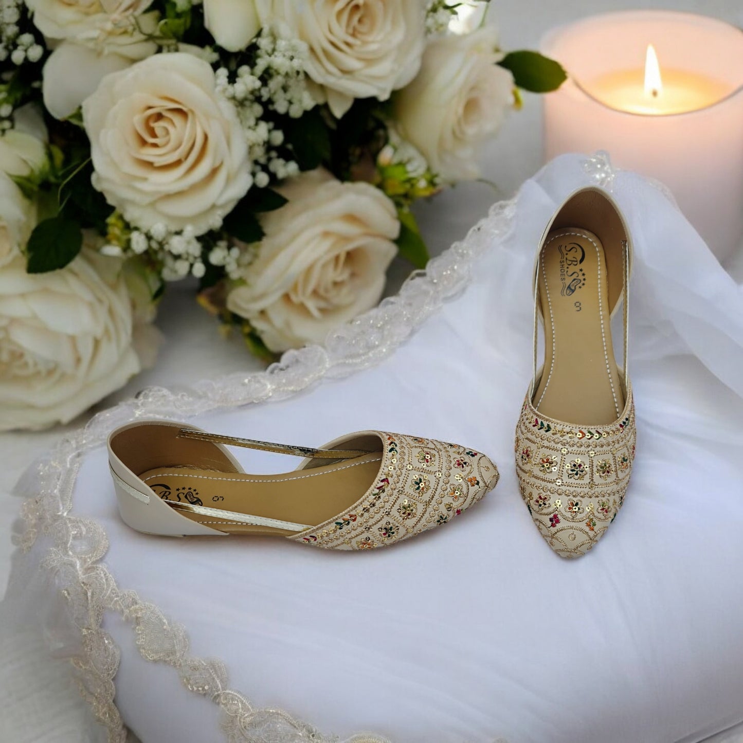 Golden Multicolor Embroidered Khussa – Handcrafted Festive & Wedding Wear Flats