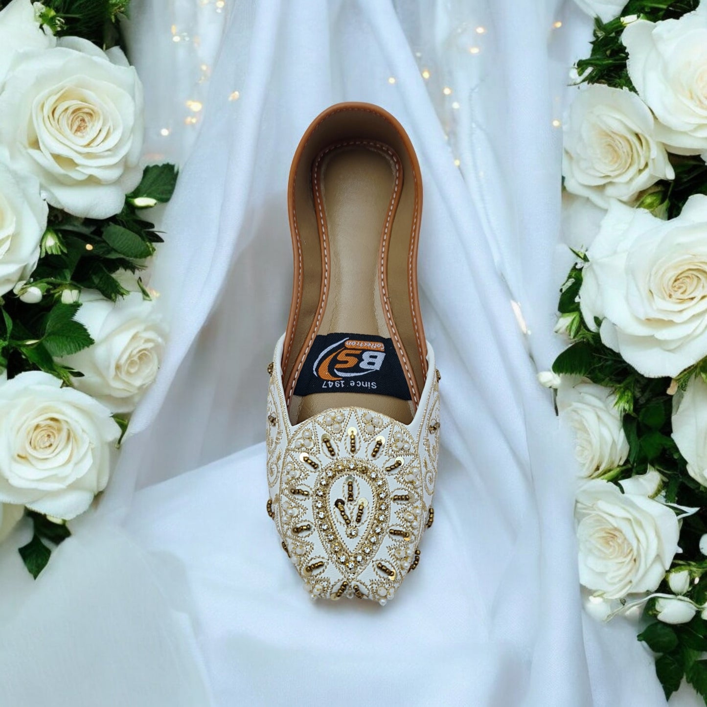 Luxury Handmade Bridal Khussa – Embroidered & Beaded Traditional Flat Shoes