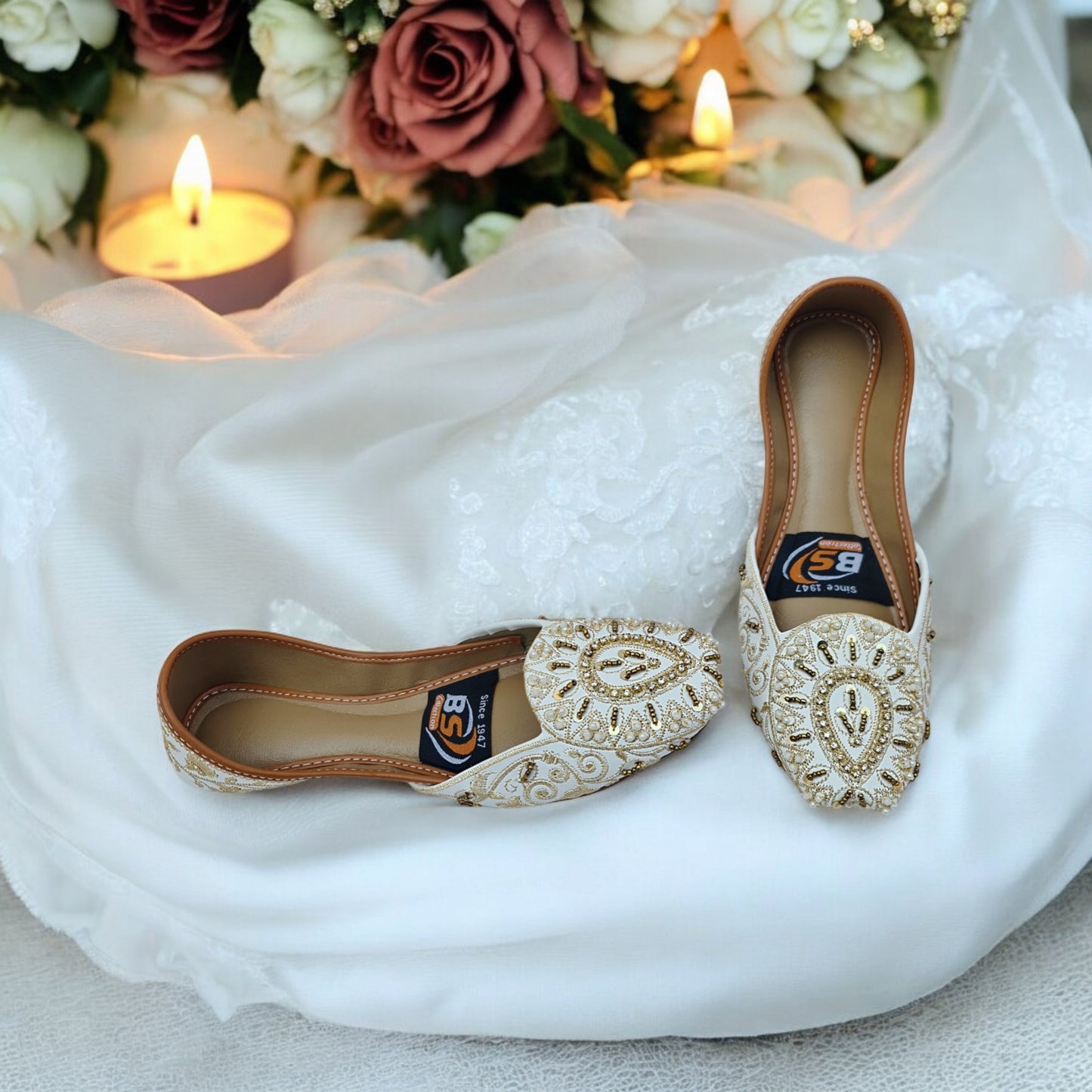 Luxury Handmade Bridal Khussa – Embroidered & Beaded Traditional Flat Shoes