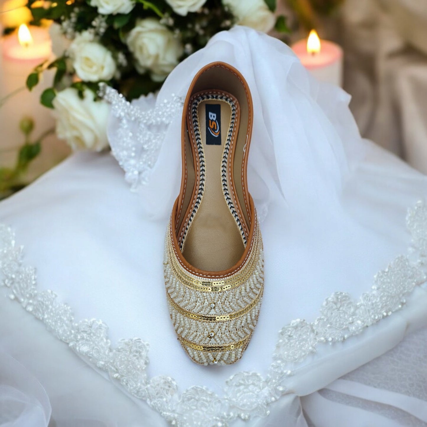 Elegant Handmade Golden Embroidered Khussa – Traditional Women’s Flat Shoes