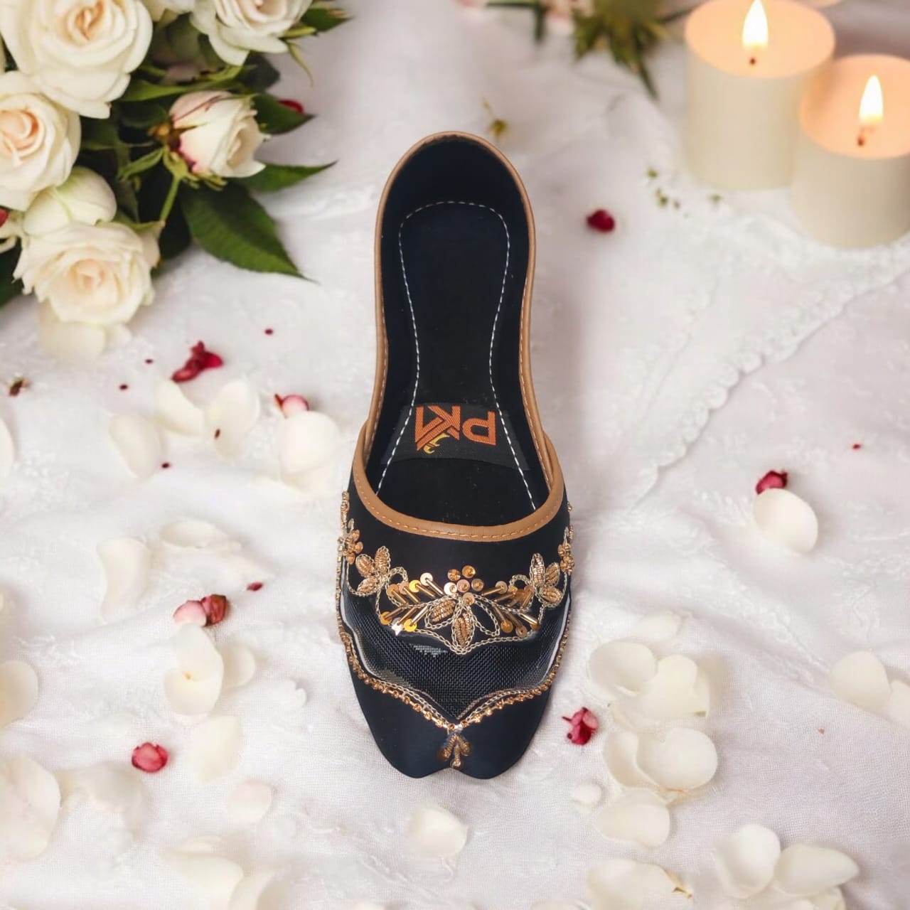 Black Net Embroidered Jutti – Handcrafted Elegance