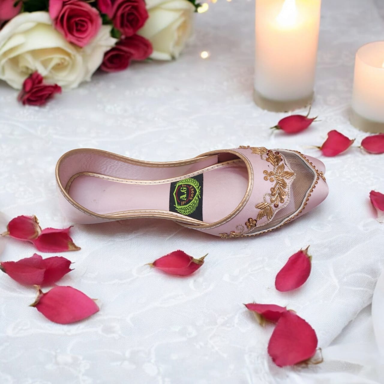 Baby Pink Net Embroidered Jutti – Handcrafted Elegance