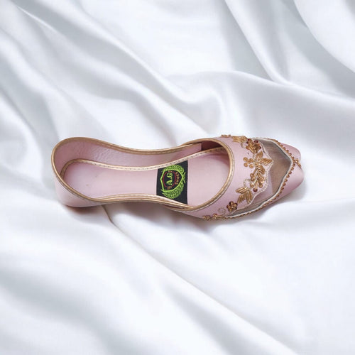 Baby Pink Net Embroidered Jutti – Handcrafted Elegance
