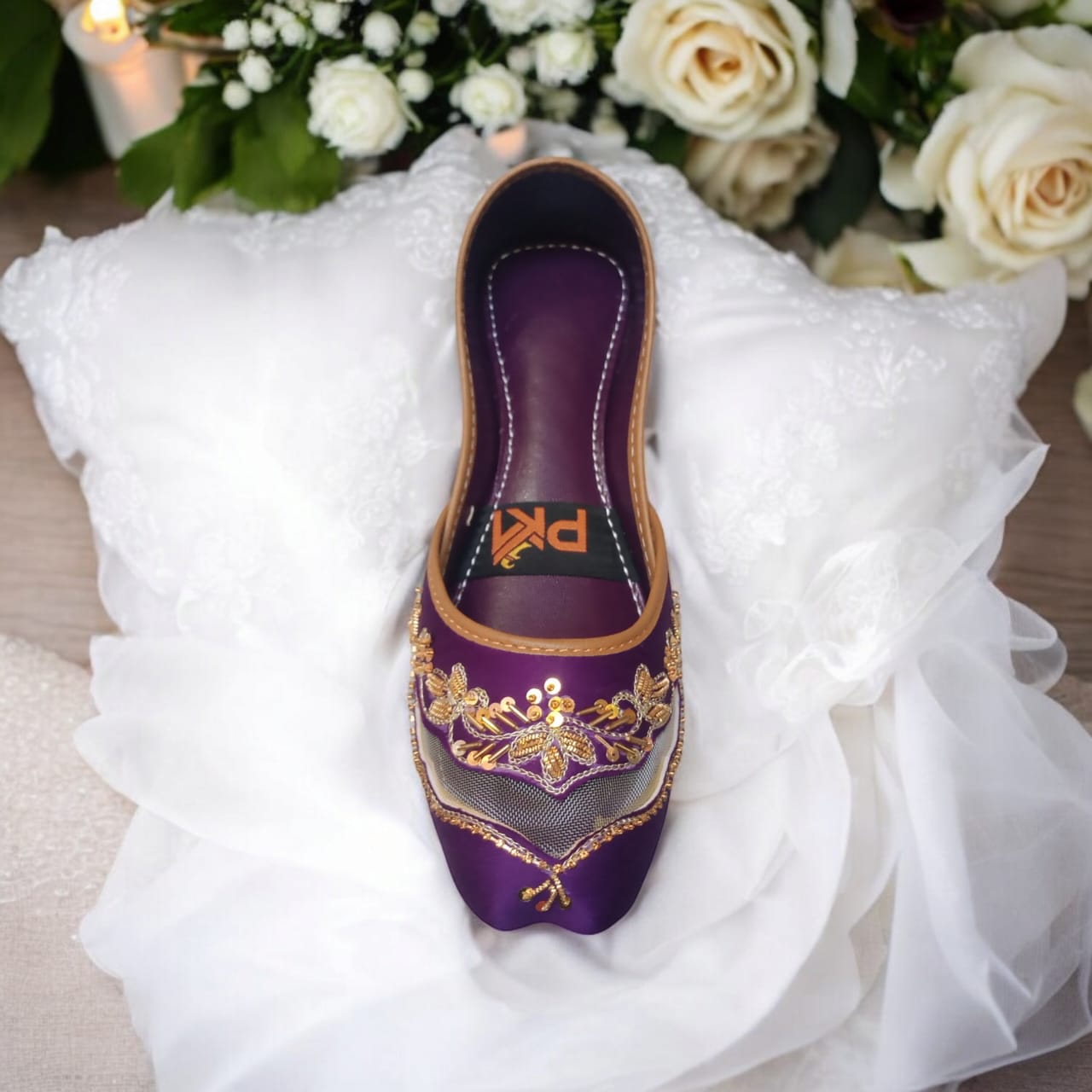 Dark Purple Net Embroidered Jutti – Handcrafted Elegance