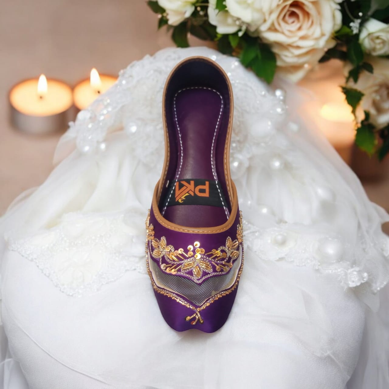 Dark Purple Net Embroidered Jutti – Handcrafted Elegance