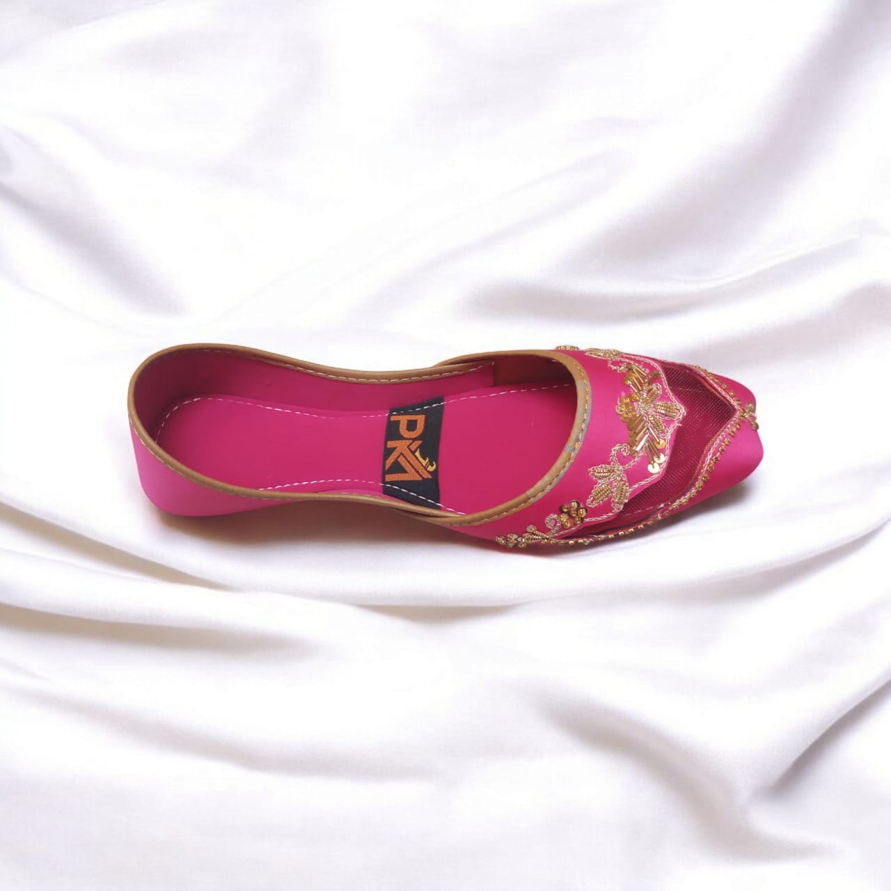 Shocking Pink Net Embroidered Jutti – Handcrafted Elegance
