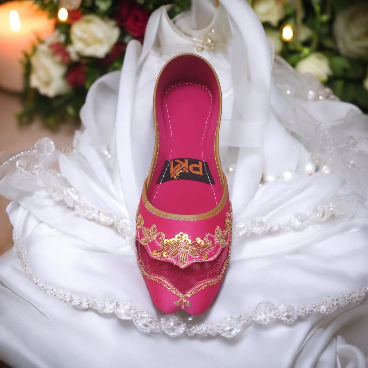 Shocking Pink Net Embroidered Jutti – Handcrafted Elegance