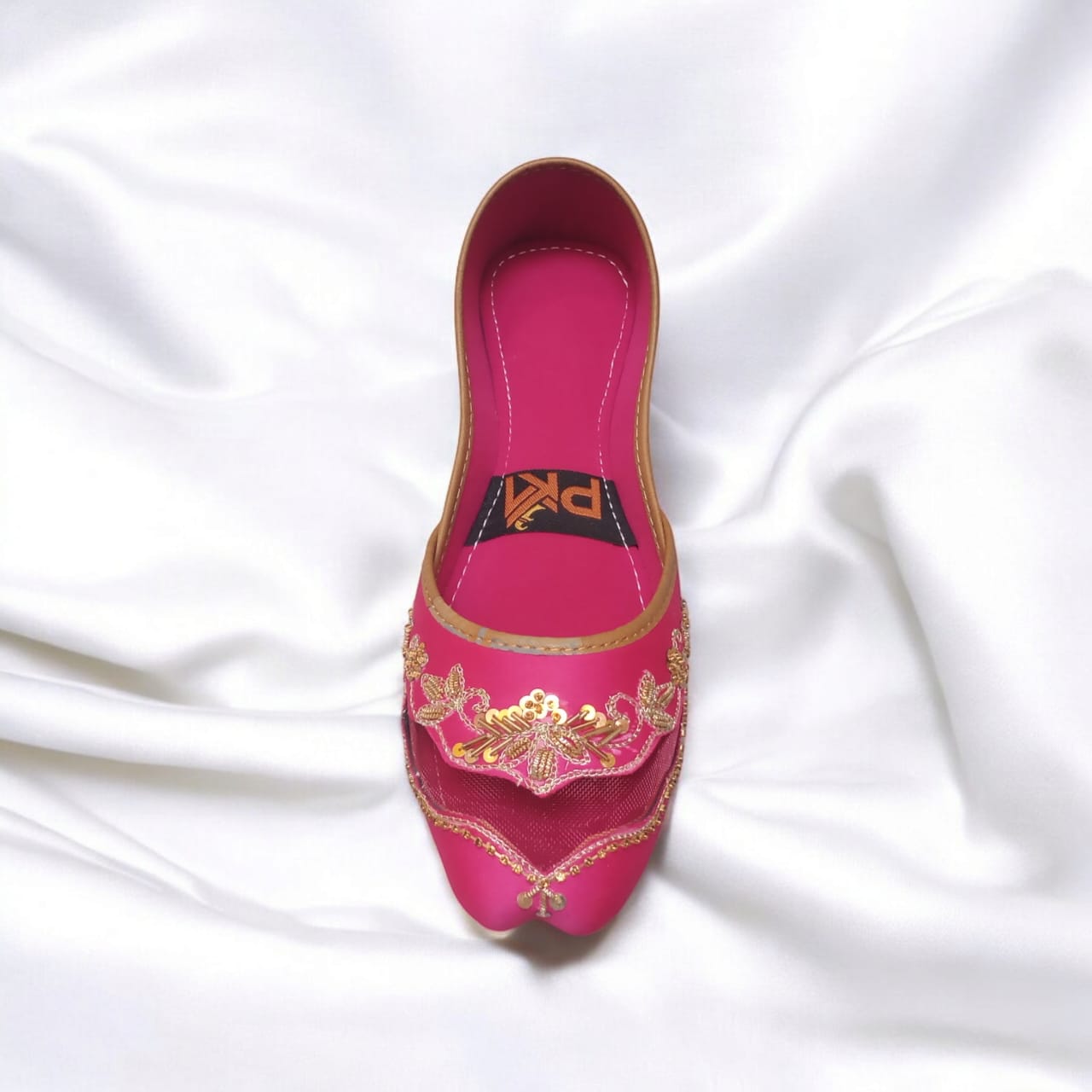 Shocking Pink Net Embroidered Jutti – Handcrafted Elegance