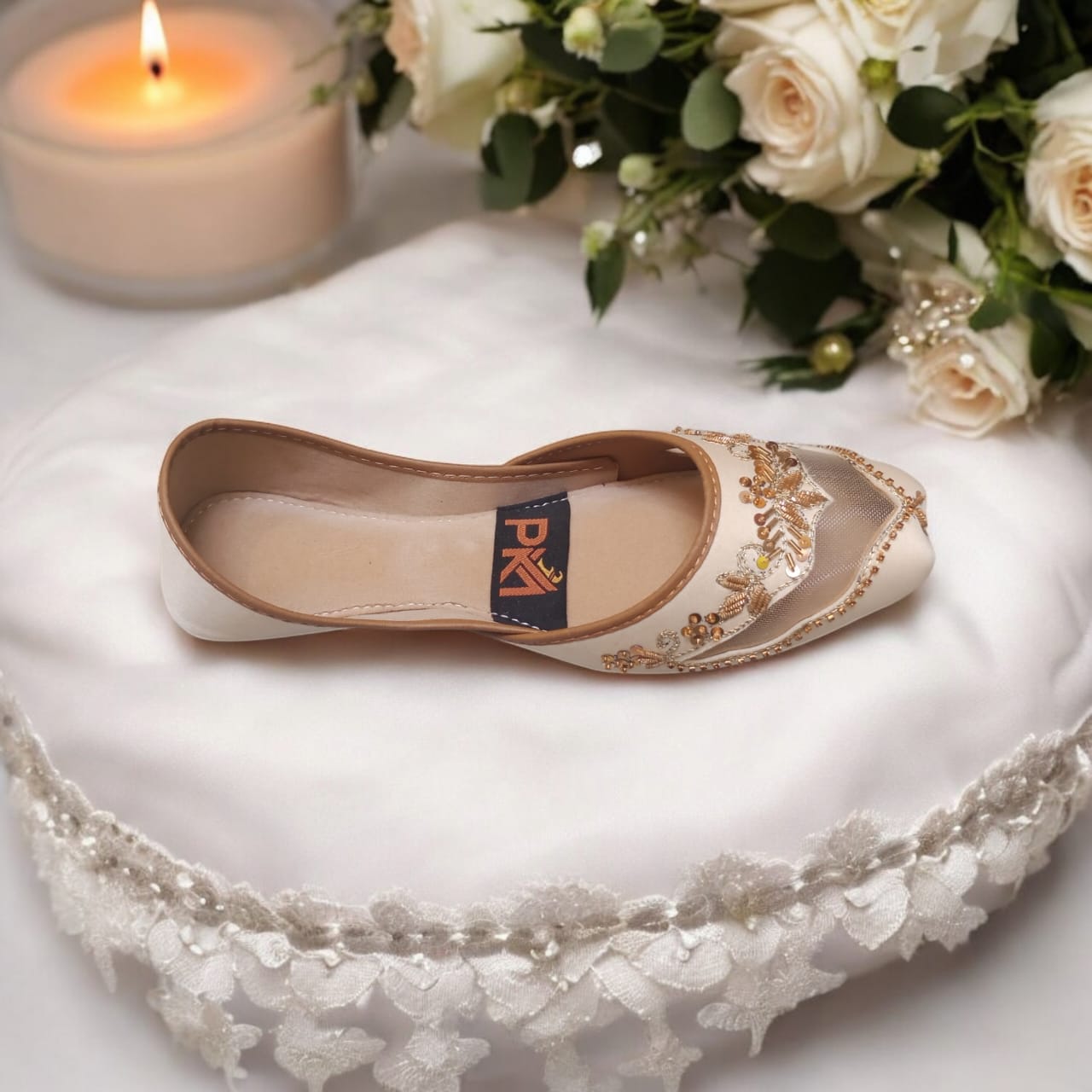 Cream Net Embroidered Jutti – Handcrafted Elegance
