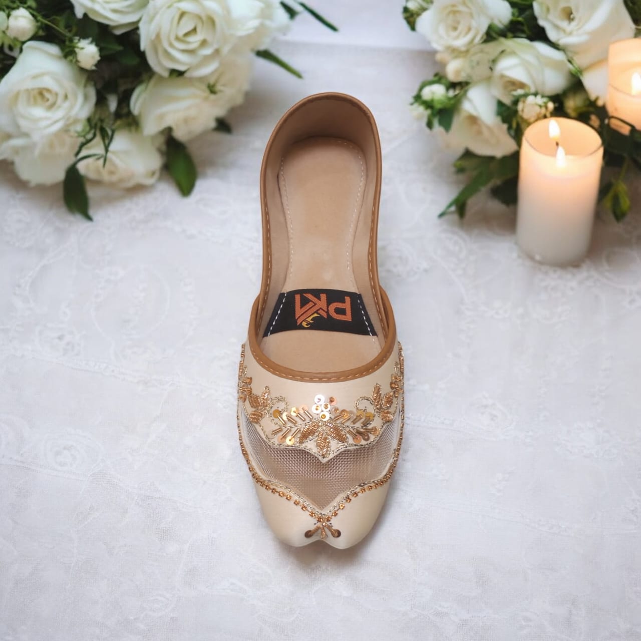 Cream Net Embroidered Jutti – Handcrafted Elegance