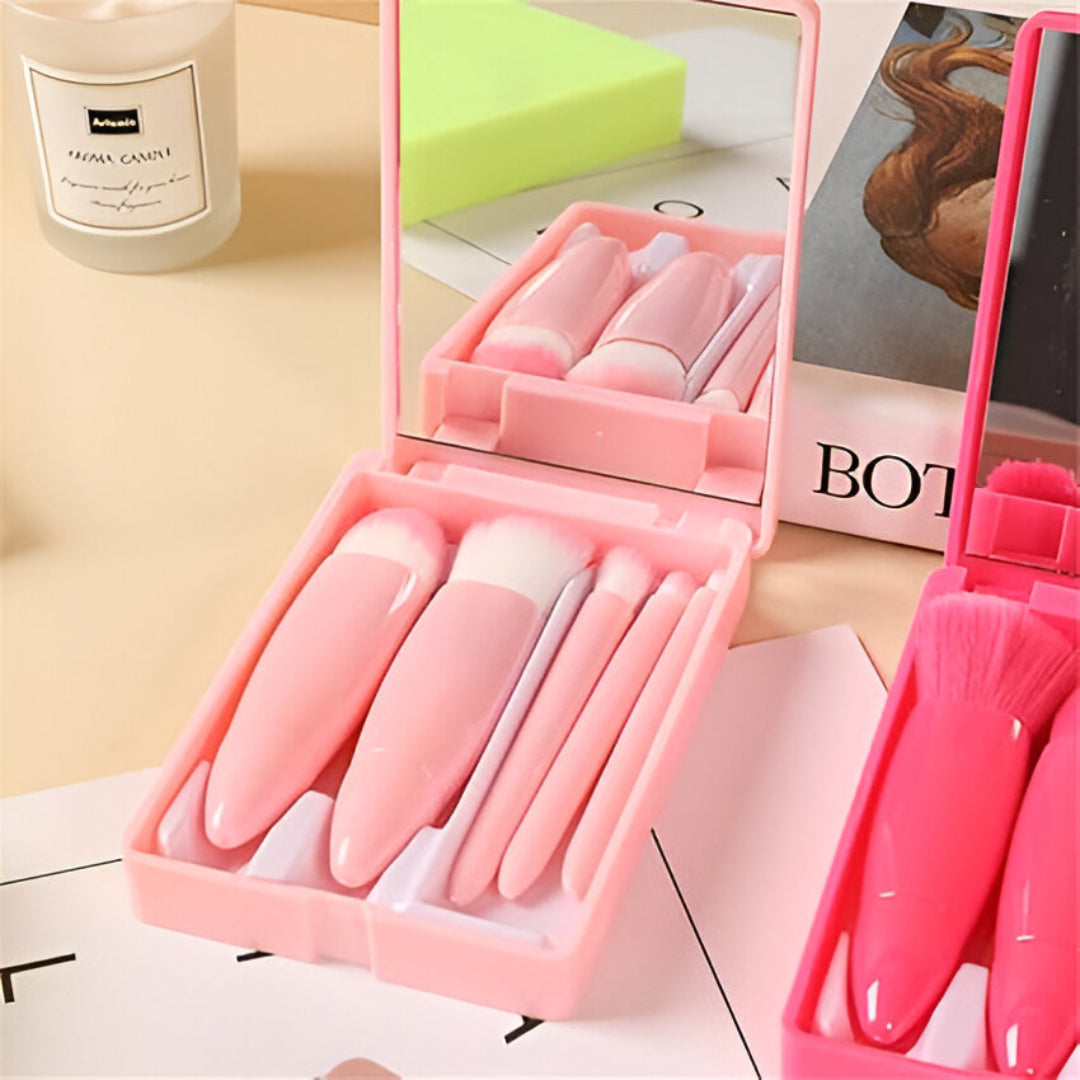 5-Piece Mini Pink Makeup Brush Set – Travel-Friendly Beauty Tools