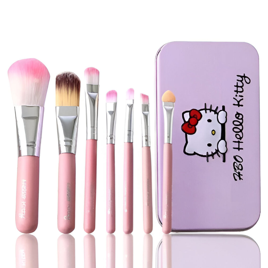 Hello Kitty 7-Piece Makeup Brush Set with Travel Case – Pink Cosmetic Brush Kit