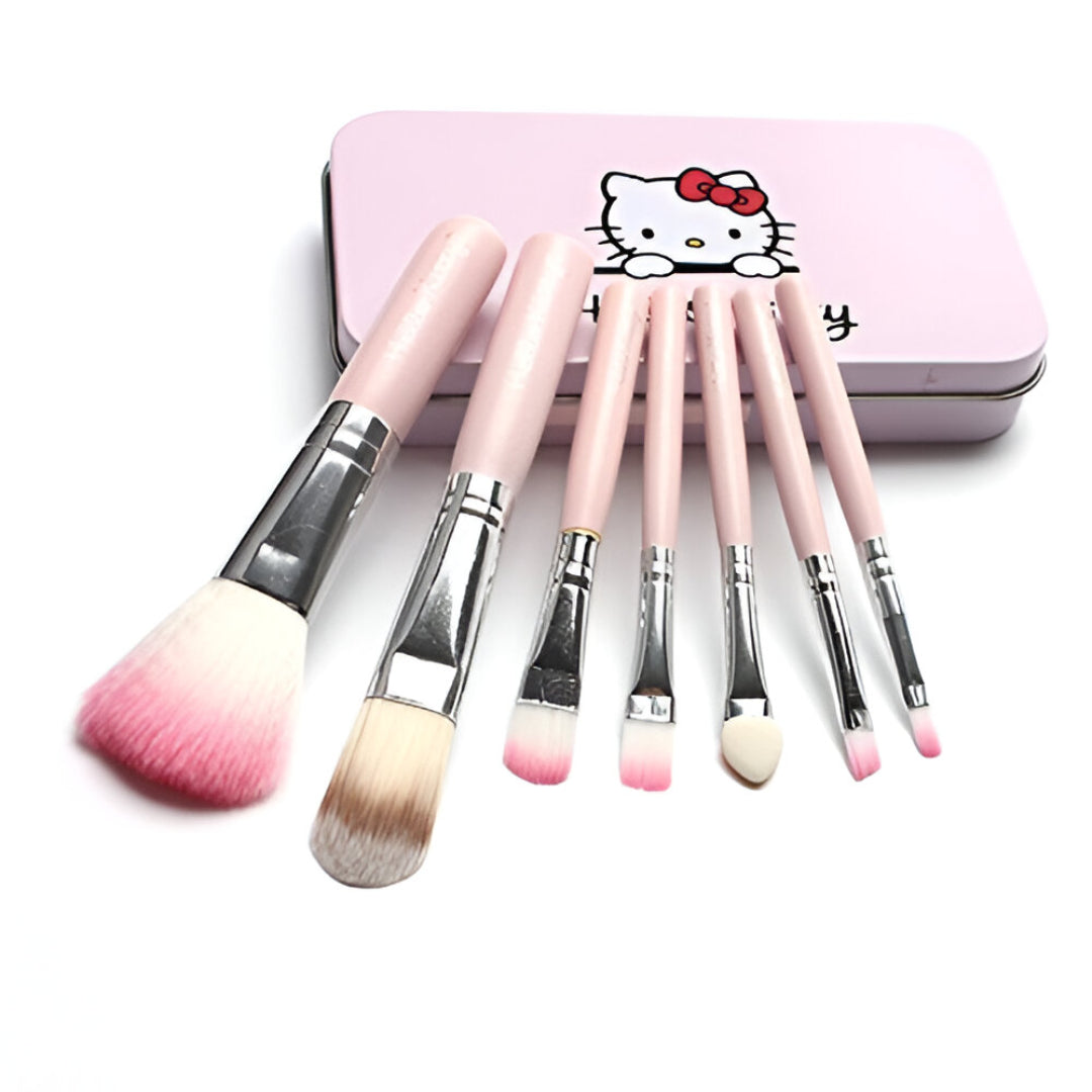 Hello Kitty 7-Piece Makeup Brush Set with Travel Case – Pink Cosmetic Brush Kit