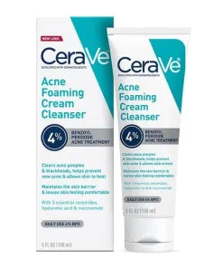 CeraVe Acne Foaming Cream Cleanser 150ml – 4% Benzoyl Peroxide Acne Treatment