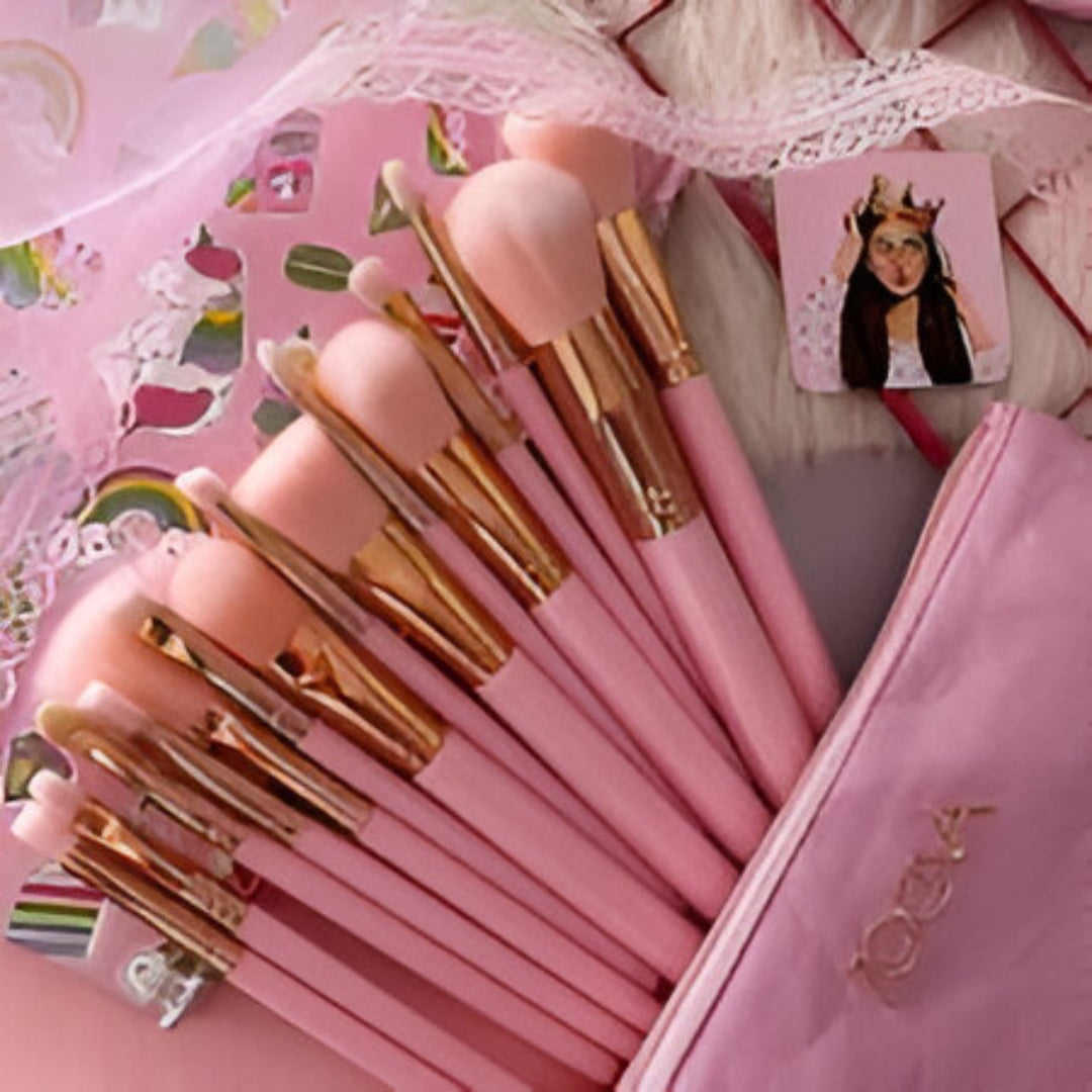 Princess Pink 15-Piece Makeup Brush Set with Pouch – Soft & Stylish