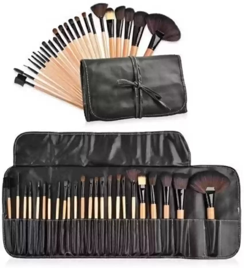 24-Piece Professional Makeup Brush Set with Leather Pouch – Full Face Cosmetic Brush Kit