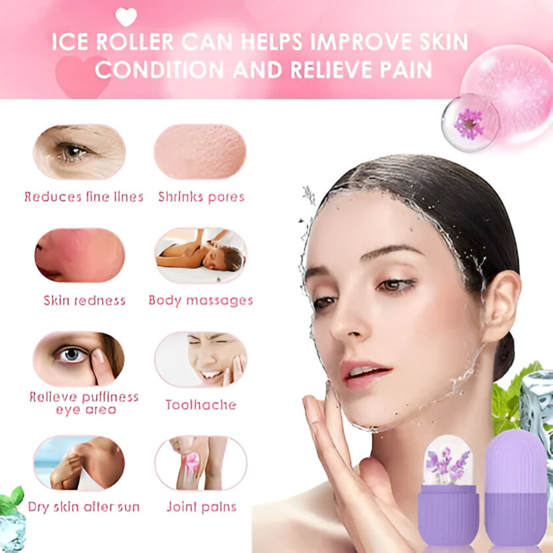 Ice Roller for Face, Puffy Eyes, Neck & Skin – Reusable Silicone Facial Ice Massager