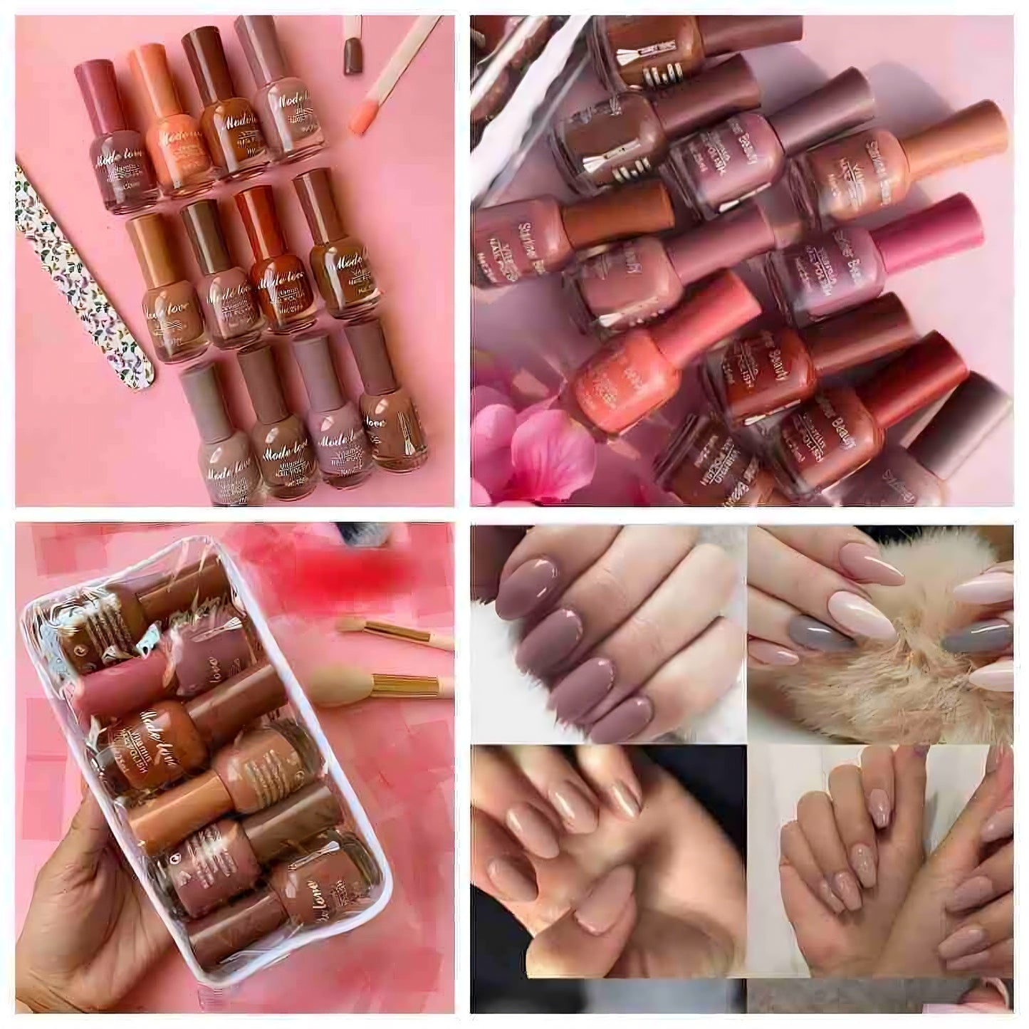 12-Piece Nude Nail Polish Set – Long Lasting, Vitamin Enriched, Glossy Finish