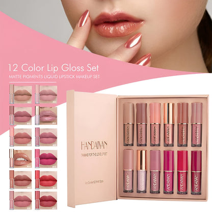 Handaiyan 12 Colors Liquid Lipstick Gift Set – Matte, Long-Lasting & Waterproof Lip Colors