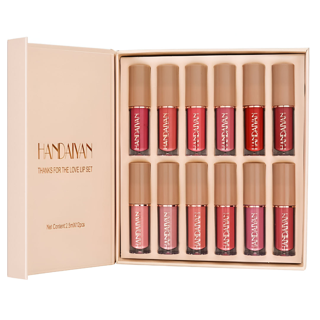 Handaiyan 12 Colors Liquid Lipstick Gift Set – Matte, Long-Lasting & Waterproof Lip Colors