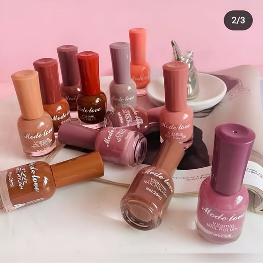 12-Piece Nude Nail Polish Set – Long Lasting, Vitamin Enriched, Glossy Finish