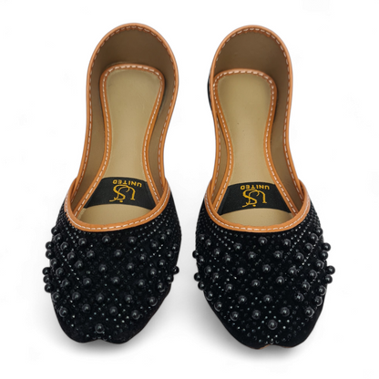 Black Pearl Embellished Khussa – Handcrafted Bridal & Party Wear Flats
