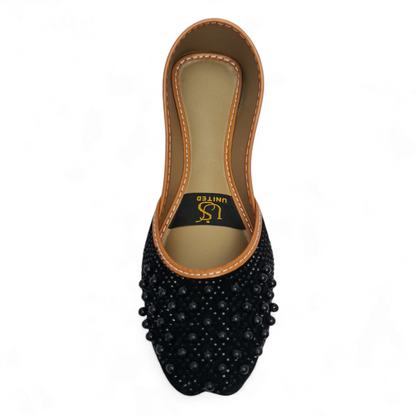 Black Pearl Embellished Khussa – Handcrafted Bridal & Party Wear Flats