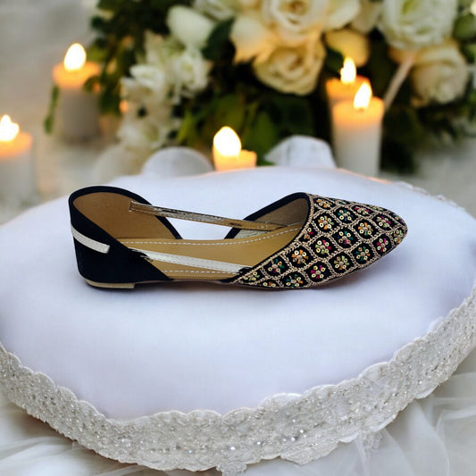 Black Multicolor Embroidered Khussa – Handcrafted Festive & Party Wear Flats
