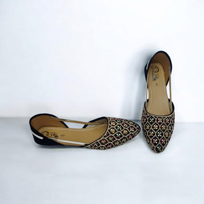 Black Multicolor Embroidered Khussa – Handcrafted Festive & Party Wear Flats