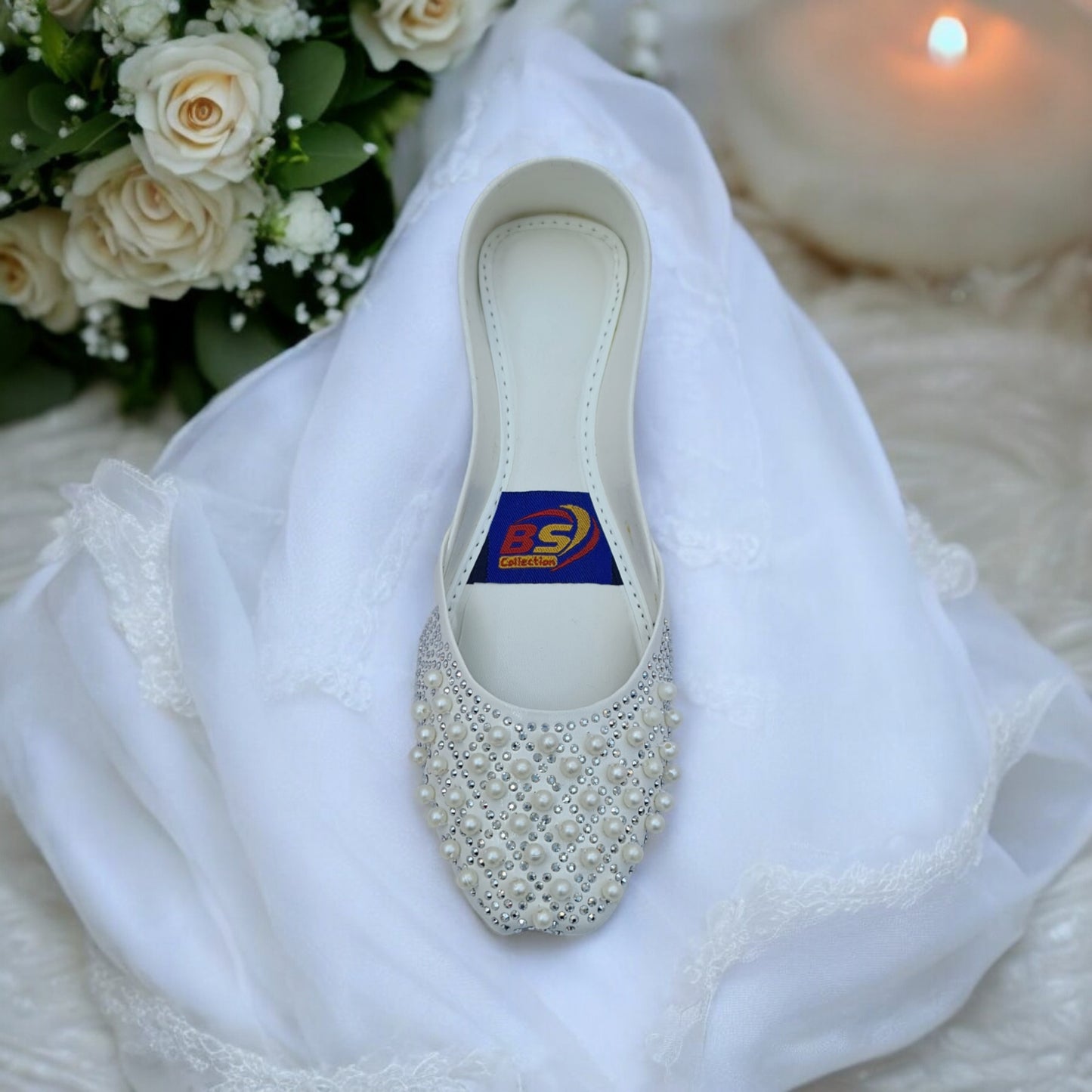 White Pearl Embellished Khussa – Handcrafted Bridal & Party Wear Flats