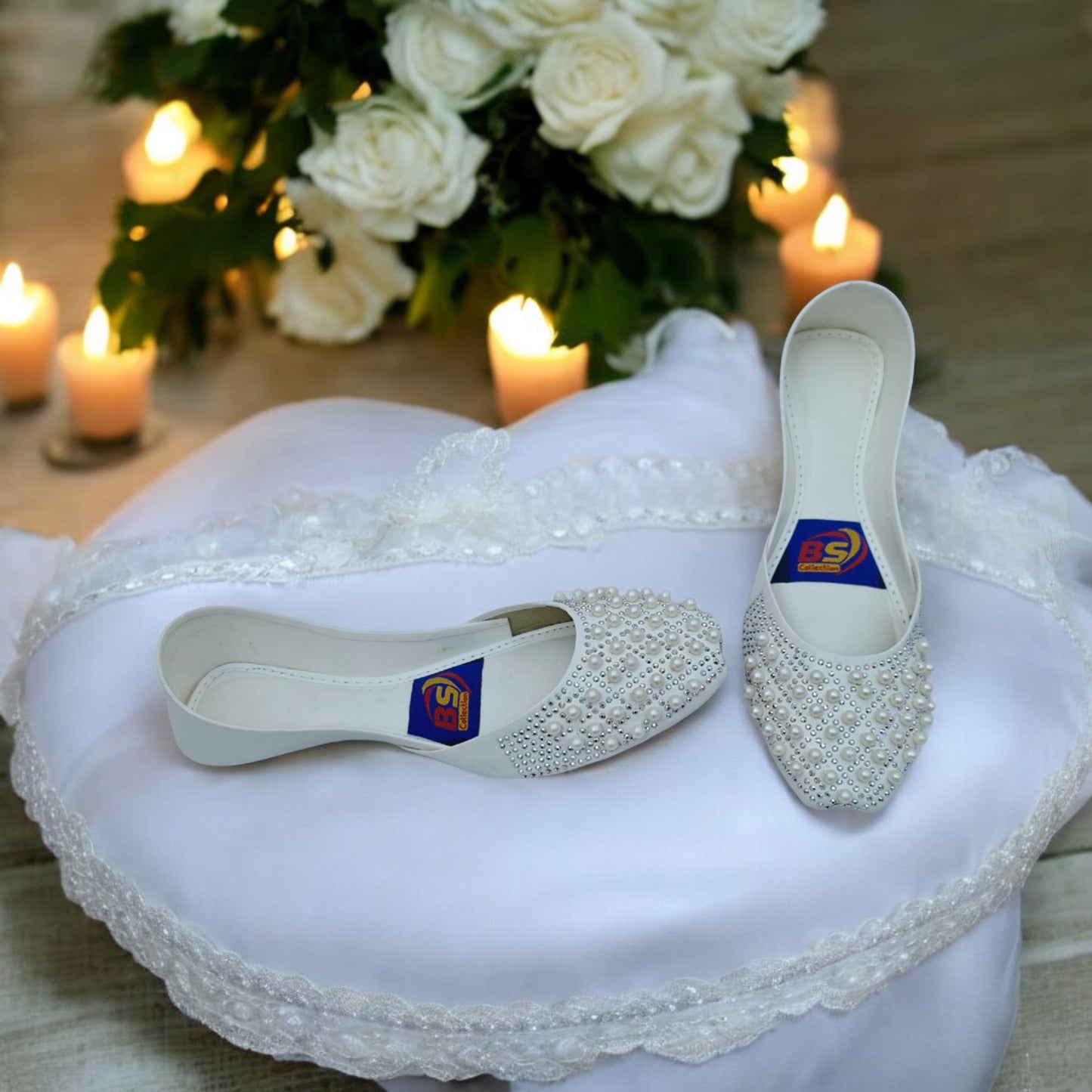 White Pearl Embellished Khussa – Handcrafted Bridal & Party Wear Flats