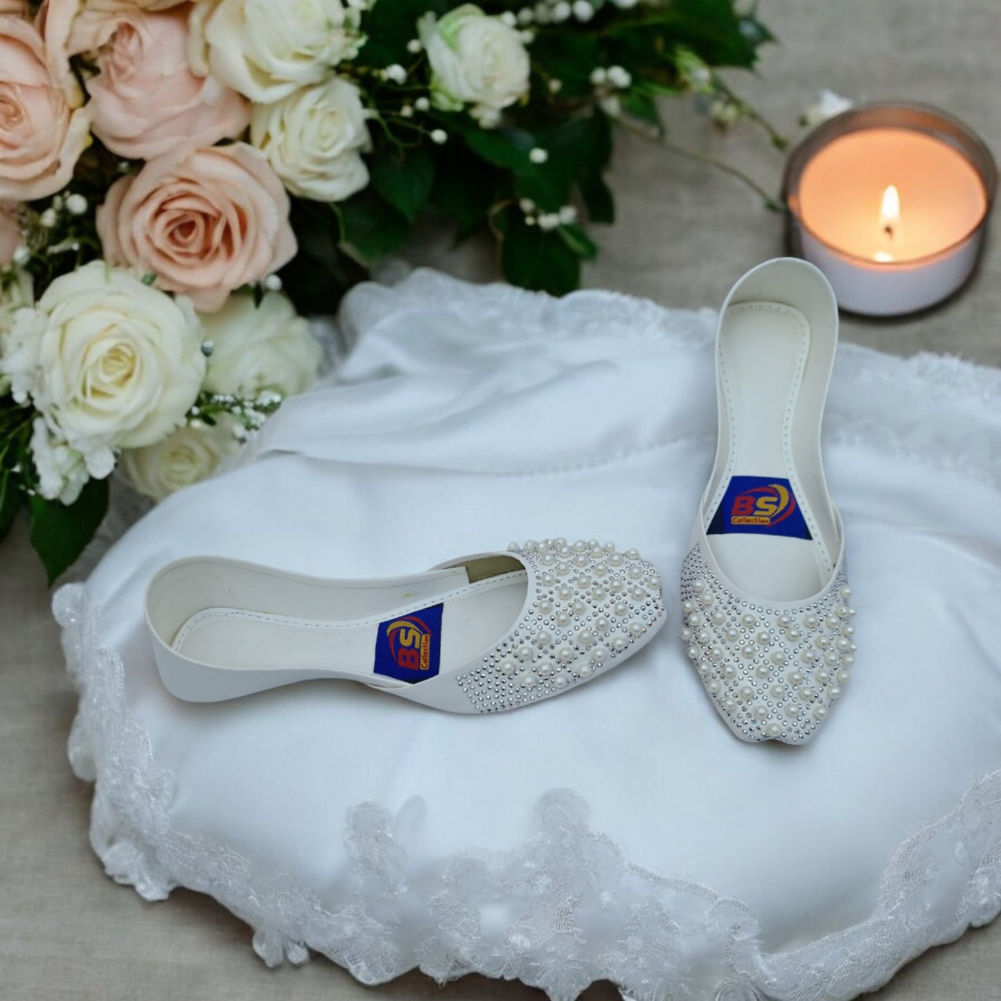 White Pearl Embellished Khussa – Handcrafted Bridal & Party Wear Flats