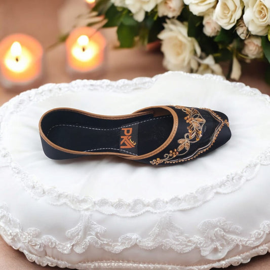 Black Net Embroidered Jutti – Handcrafted Elegance