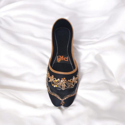 Black Net Embroidered Jutti – Handcrafted Elegance