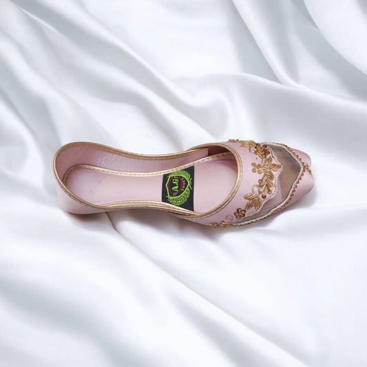 Baby Pink Net Embroidered Jutti – Handcrafted Elegance