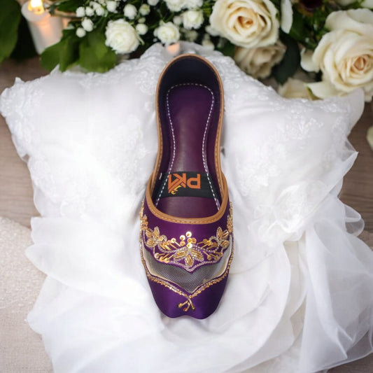 Dark Purple Net Embroidered Jutti – Handcrafted Elegance