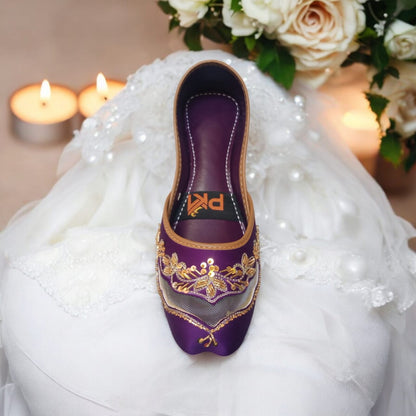 Dark Purple Net Embroidered Jutti – Handcrafted Elegance