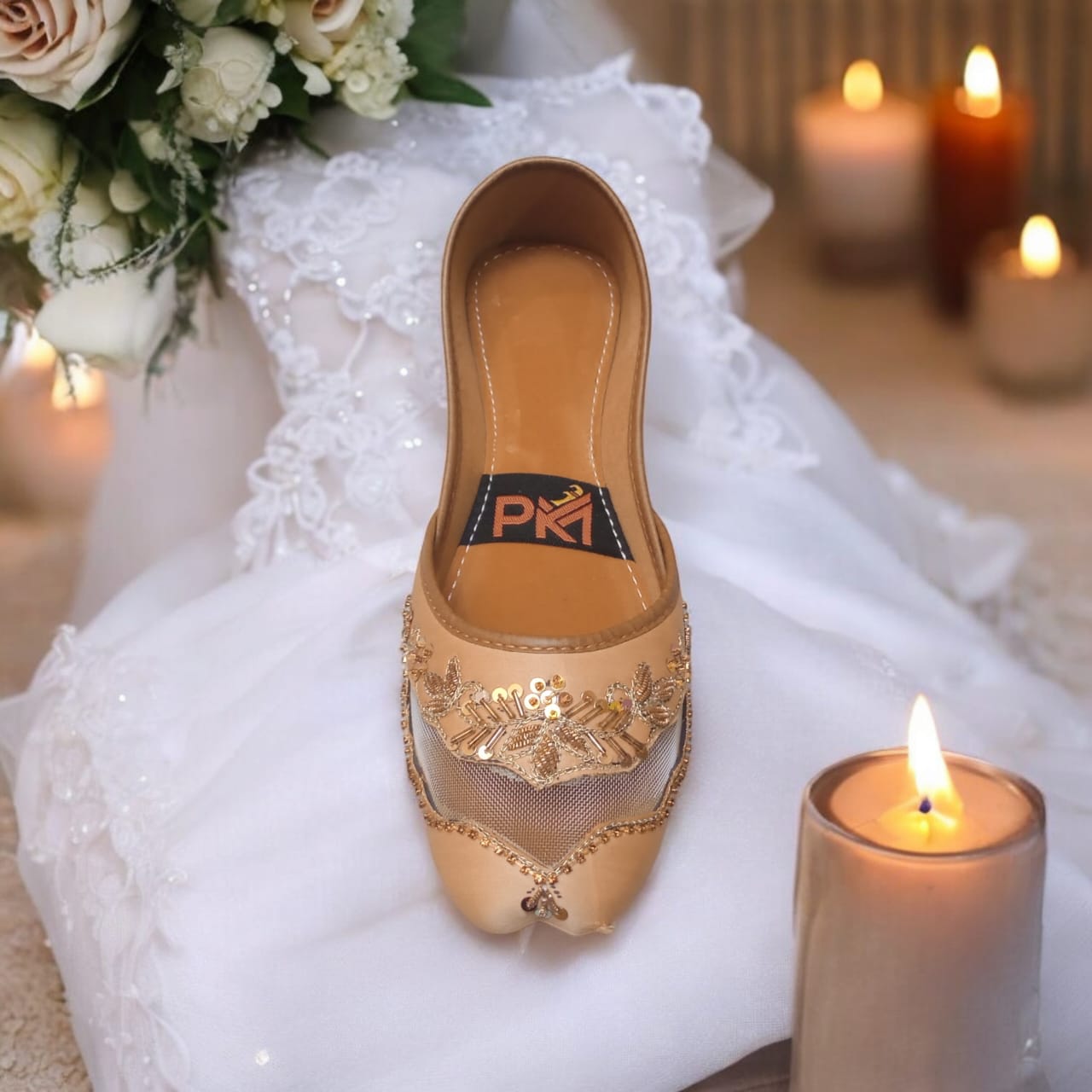 Golden Net Embroidered Jutti – Handcrafted Elegance