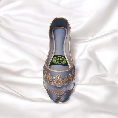 Grey Net Embroidered Jutti – Handcrafted Elegance