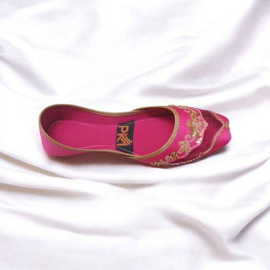 Shocking Pink Net Embroidered Jutti – Handcrafted Elegance